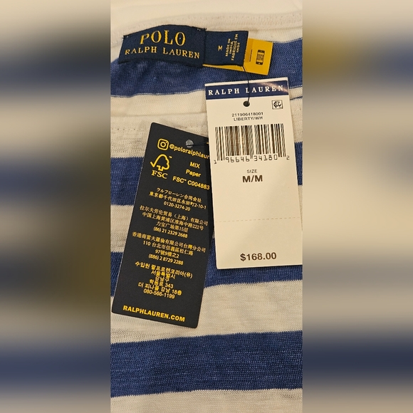 NWT POLO Ralph Lauren 100% Linen Blue & White Stripe Dress W/ Tie Front: Size- M - Picture 7 of 9